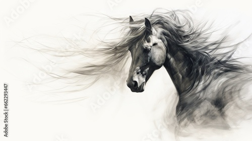  a black and white photo of a horse's head. generative ai