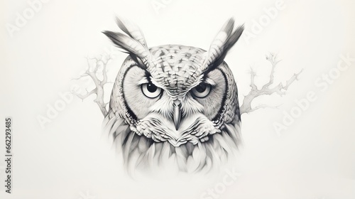  a drawing of an owl with large eyes and a large wing. generative ai