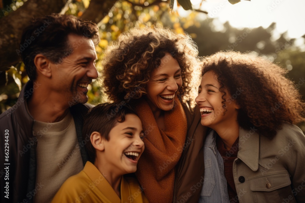 Fototapeta premium Preciosa familia sonriente disfrutando de un día de sol. 