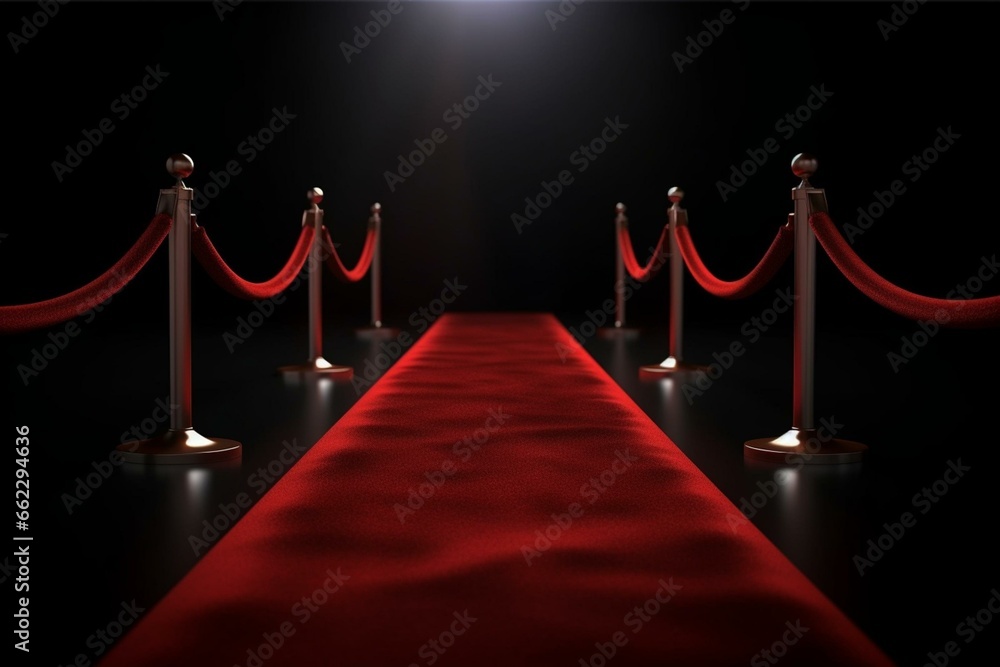Transparent background with red carpet and velvet ropes. Generative AI Transparent background with red carpet and velvet ropes. Generative AI
