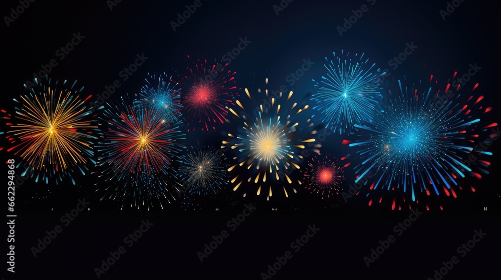 Banner with fireworks on light black background Banner with fireworks on light black background