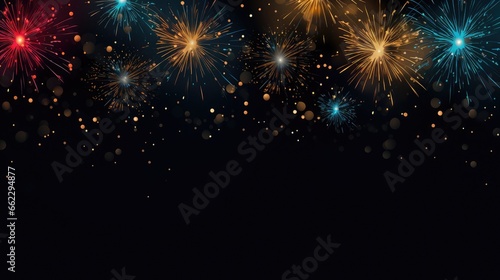 Banner with fireworks on light black background