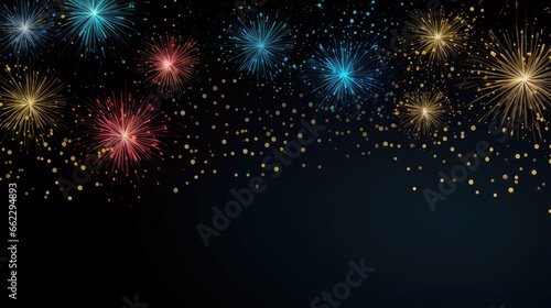 Banner with fireworks on light black background © Praphan