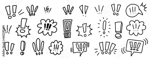 Hand drawn sketch elements of exclamation marks and speech bubbles