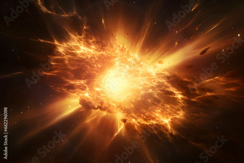 scene of sun explosion, bright illumination, supernova, sci-fi concept