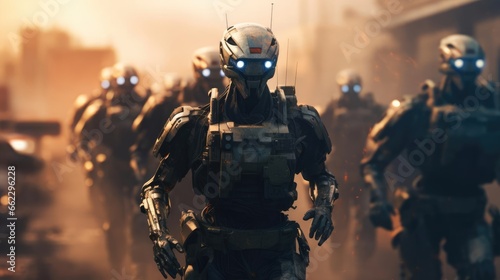 Group of Combat Robots Soldiers