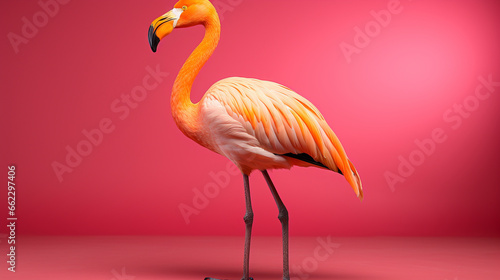 Pink flamingo in yellow background UHD wallpaper Stock Photographic Image