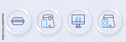 Set line Online ordering food, and Lunch box icon. Vector