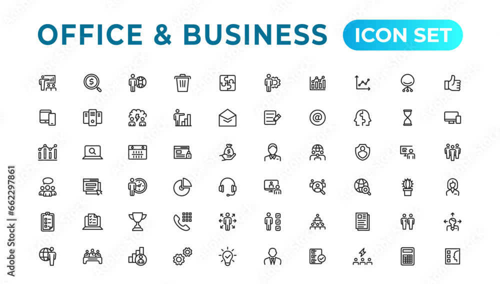 Business and Finance web icons in line style. Money, bank, contact, infographic. Icon collection. Vector illustration. - obrazy, fototapety, plakaty 