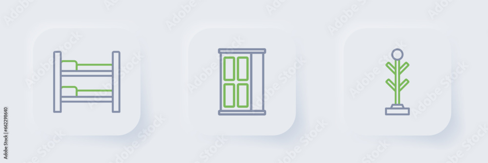 Set line Coat stand, Wardrobe and Bunk bed icon. Vector Set line Coat stand, Wardrobe and Bunk bed icon. Vector