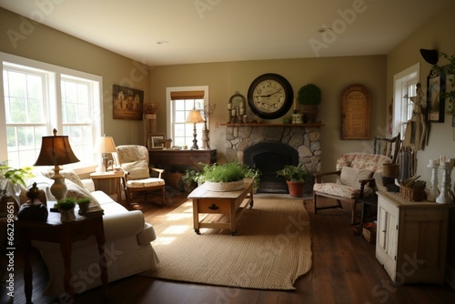 warm farmhouse living room. Generative AI