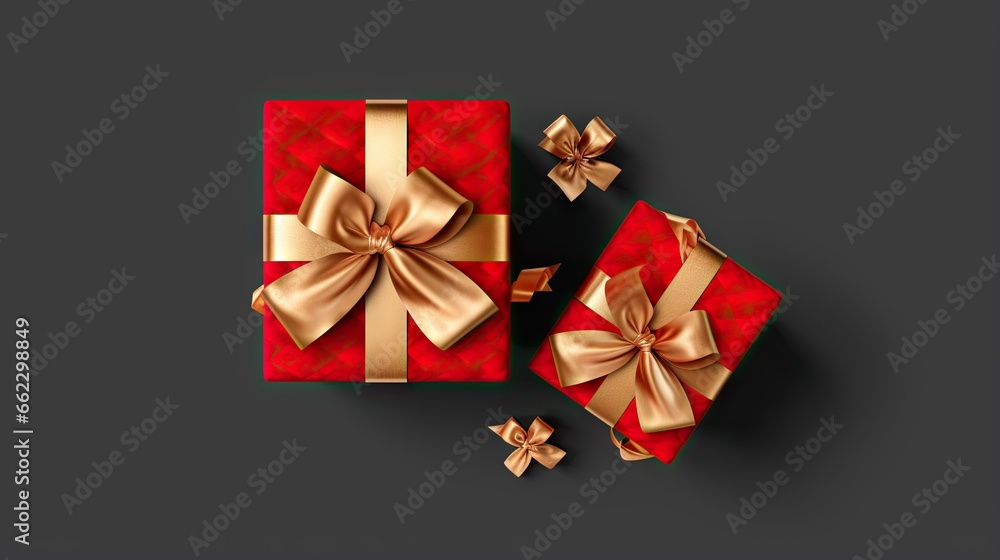 a red gift box with a gold bow and a ribbon. generative ai a red gift box with a gold bow and a ribbon. generative ai