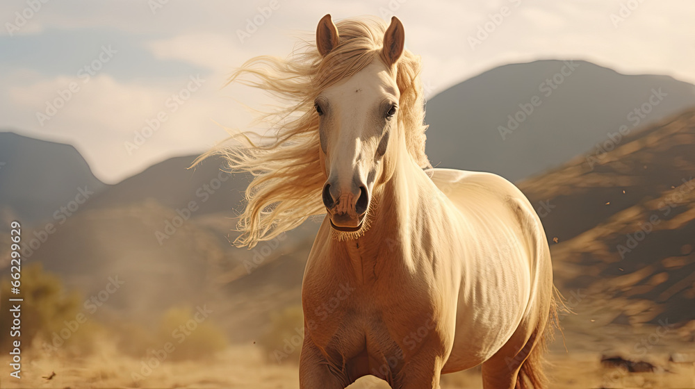 Majestic Horse in Natural Landscape Created with Generative AI	 - obrazy, fototapety, plakaty 