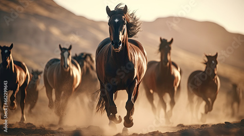 Majestic Horses in Natural Landscape Created with Generative AI 