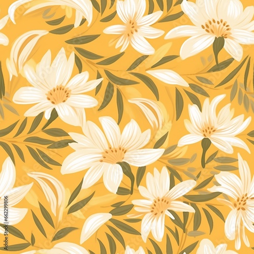 Abstract floral seamless pattern background in yellow white and beige. generative ai.