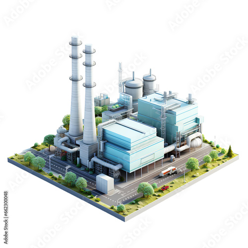 Industrial factory isometric view on transparent background PNG