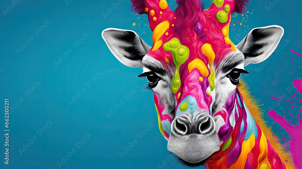 a colorful giraffe with a blue background and a blue sky. generative ai a colorful giraffe with a blue background and a blue sky. generative ai