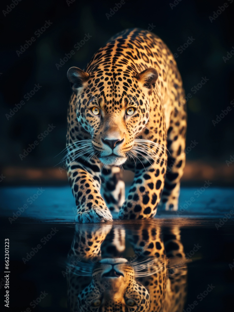 Fototapeta premium Close-up of a jaguar stalking prey in water