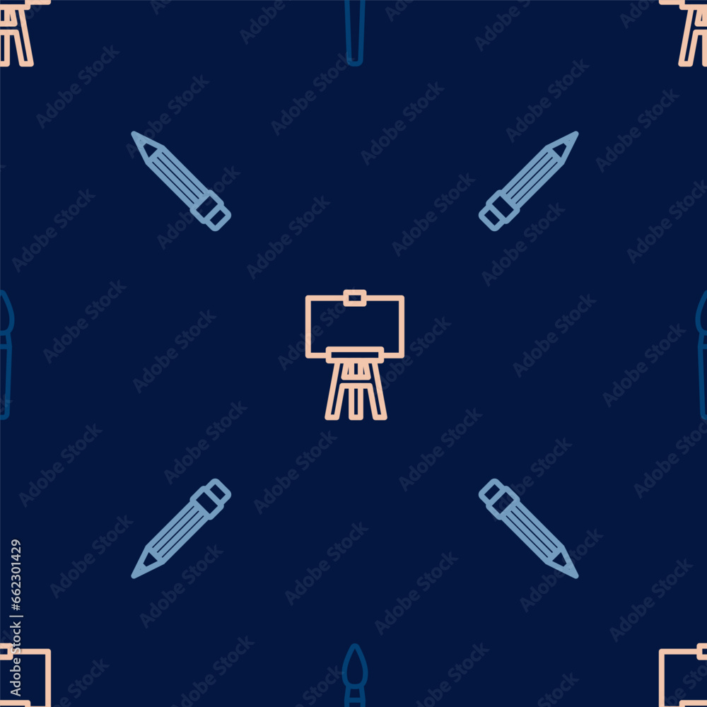Set line Paint brush, Pencil with eraser and Wood easel on seamless pattern. Vector Set line Paint brush, Pencil with eraser and Wood easel on seamless pattern. Vector