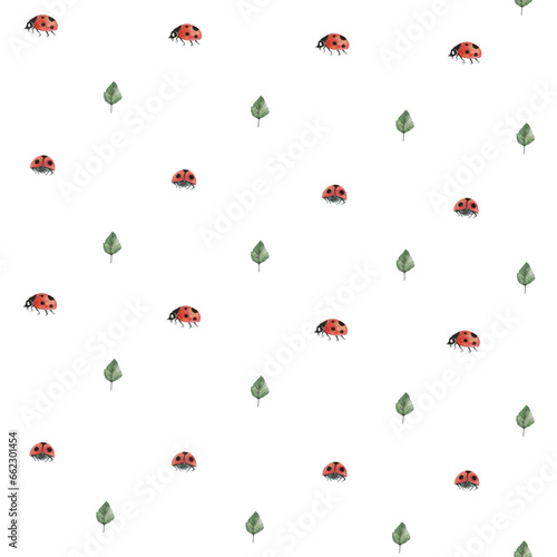 Ladybug leaf Seamless Pattern | Minimalistischer Marienkäfer Beetle Bug Kinder Stoffdesign