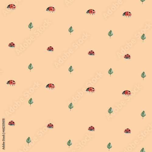 Ladybug leaf Seamless Pattern | Minimalistischer Marienkäfer Beetle Bug Kinder Stoffdesign