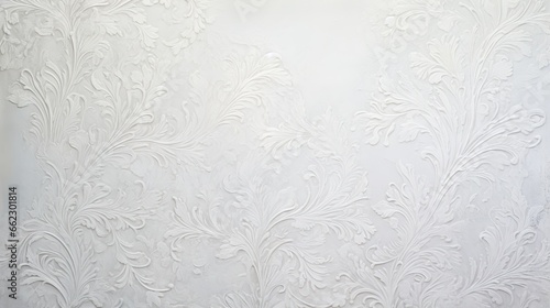 a white wall with a pattern of flowers and leaves on it. generative ai