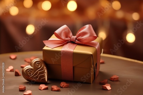 プレゼントとハートのチョコレート（カカオ・ショコラ・スイーツ・バレンタイン） © Maki_Japan