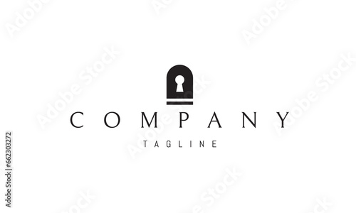 Vector logo with an abstract image of a keyhole in an arch.