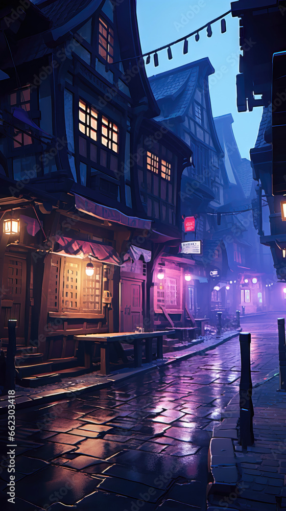 Fototapeta premium Old town in a foggy night