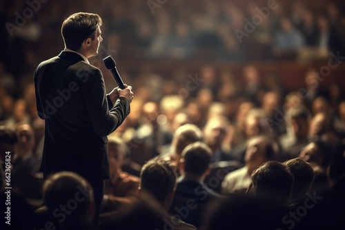 A speaker giving a lecture to an audience in an auditorium