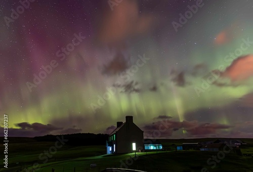 Aurora over Voxter House Shetland