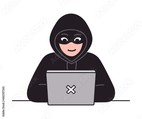 Computer hacker on laptop drawing