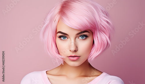 Teenage girl with pink hair in Barbie Pink style