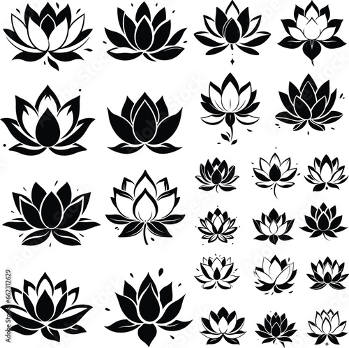 set of lotus flower tattoo illustration vector design floral symbol silhouette spa flowers
