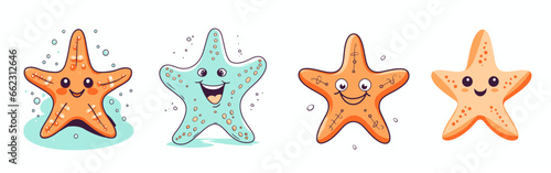 Cute funny starfish. Vector template for kids with funny animals. 