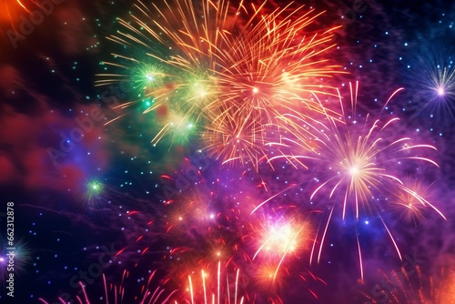 Fireworks lit up with beautiful colors  Colorful fireworks abstract background for celebration happy new year  merry christmas and 4th of july. 