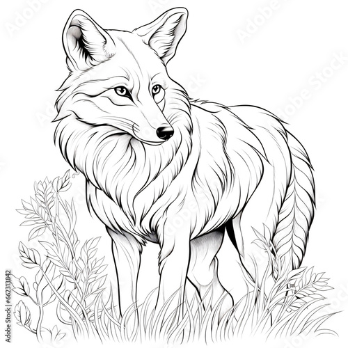 Beautiful fox, coloring page for adults, photo realistic, clean line art , mandala, high detailed, no background, mandala, white, black, coloring book, sketchbook, realistic sketch. © Muhammad