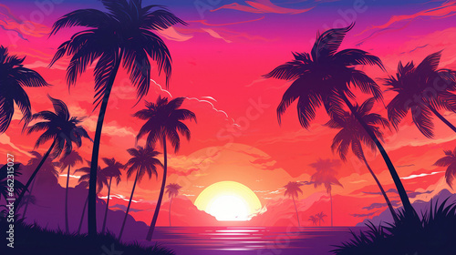 tropical sunset with trees © l1gend