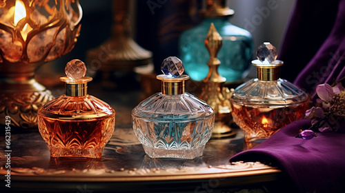 arabian perfumes sitting on a dressing table