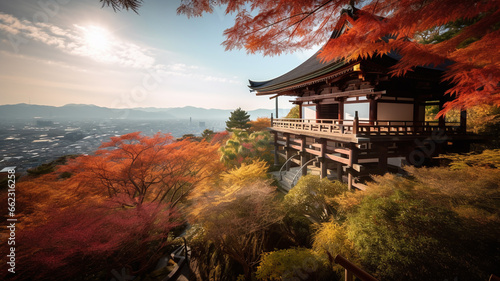 Traditional temple in autumn season at japan photo