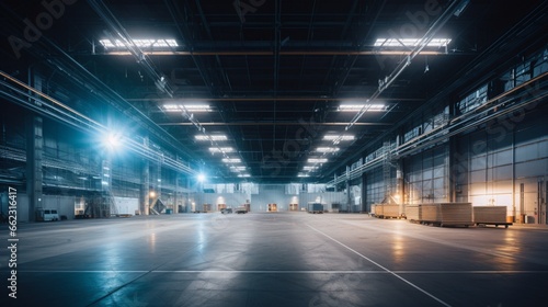 an industrial warehouse with high-bay lighting, showcasing functional lighting in large-scale spaces