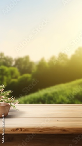 white Wooden table on blurred agriculture background, Advertisement, Print media, Illustration, Banner, for website, copy space, for word, template, presentation