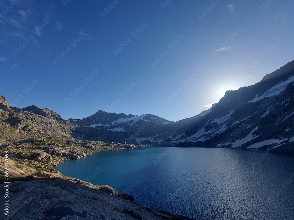 Shaitan Gwat Lake, a beautiful lake with moutains in Shetan Goot Lake Godar Pass, Kalam Swat Pakistan.
