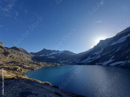 Shaitan Gwat Lake, a beautiful lake with moutains in Shetan Goot Lake Godar Pass, Kalam Swat Pakistan. © Saqib