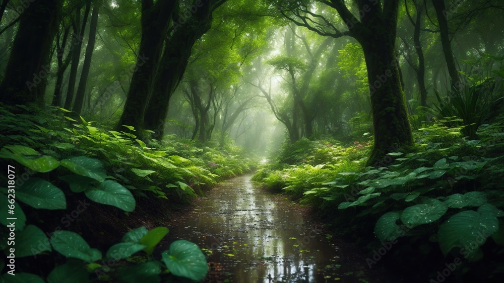 forest in the rain