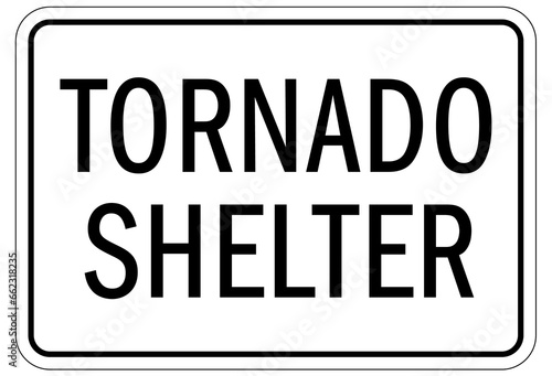 Tornado shelter sign and labels