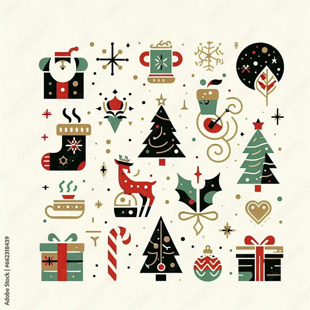 illustration related to the Christmas and New Year. White square with small drawings referring to Christmas.
