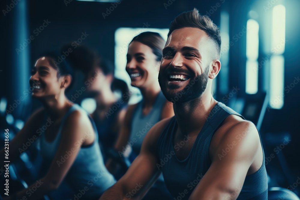 People enjoying a fun workout session at the gym created with Generative AI technology People enjoying a fun workout session at the gym created with Generative AI technology