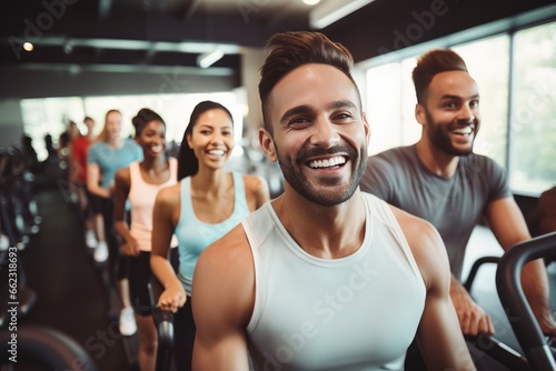 People exercising on treadmills in a gym created with Generative AI technology