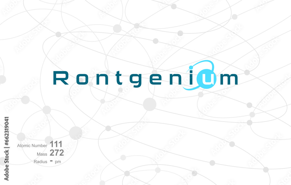Modern logo design for the word ROENTGENIUM which belongs to atoms in the atomic periodic system.